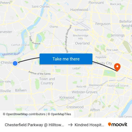 Chesterfield Parkway @ Hilltown Village Center Nb to Kindred Hospital St. Louis map
