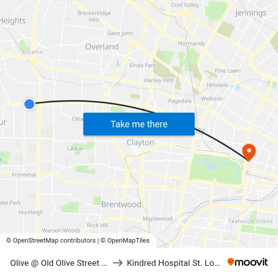 Olive @ Old Olive Street Eb to Kindred Hospital St. Louis map