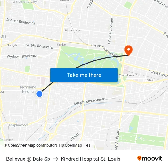 Bellevue @ Dale Sb to Kindred Hospital St. Louis map
