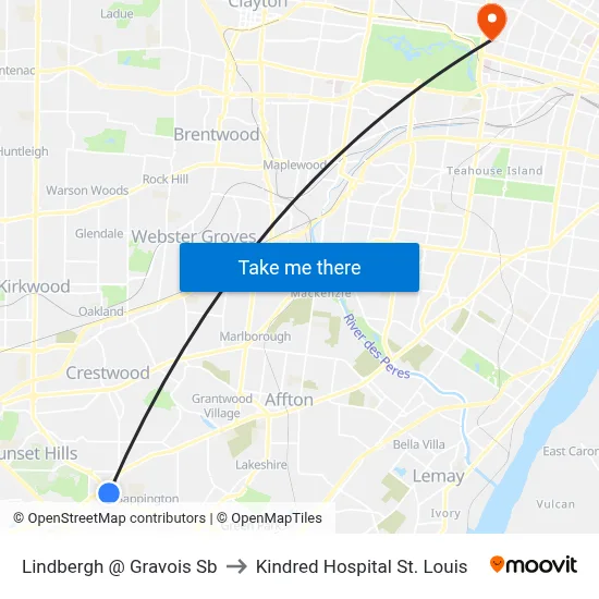 Lindbergh @ Gravois Sb to Kindred Hospital St. Louis map