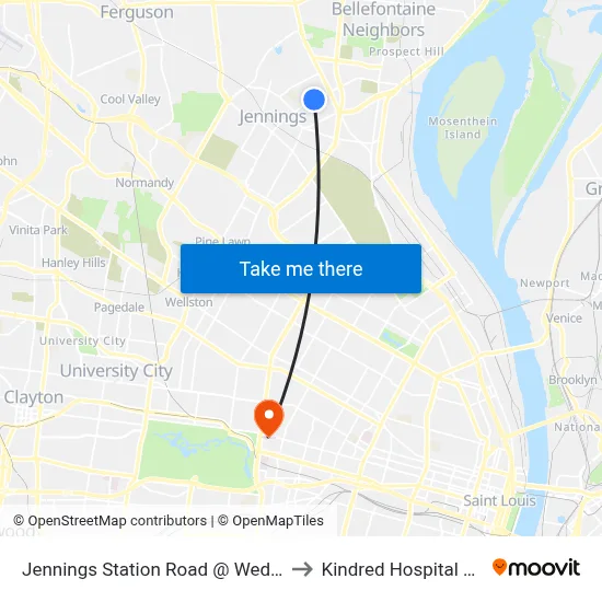 Jennings Station Road @ Wedgewood Nb to Kindred Hospital St. Louis map