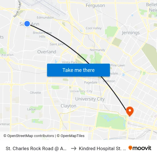 St. Charles Rock Road @ Ashby Eb to Kindred Hospital St. Louis map
