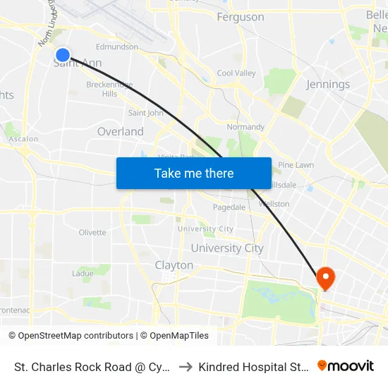 St. Charles Rock Road @ Cypress Eb to Kindred Hospital St. Louis map