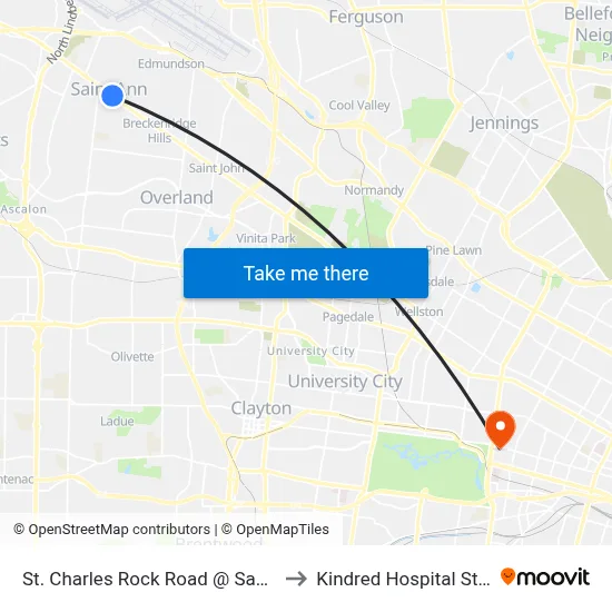 St. Charles Rock Road @ San Jose Eb to Kindred Hospital St. Louis map