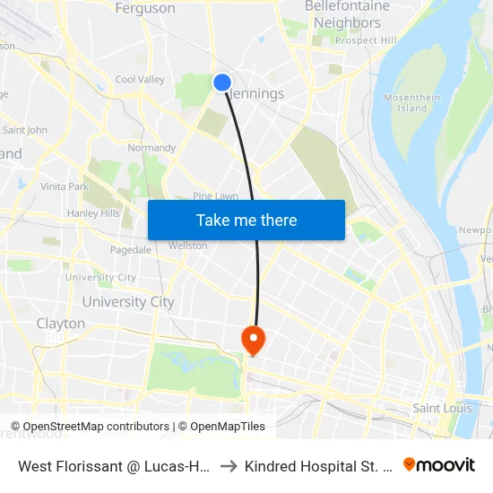 West Florissant @ Lucas-Hunt Sb to Kindred Hospital St. Louis map