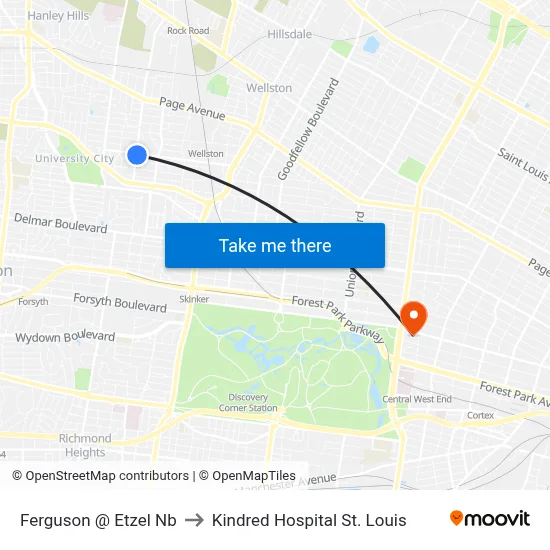 Ferguson @ Etzel Nb to Kindred Hospital St. Louis map