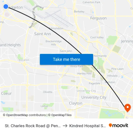 St. Charles Rock Road @ Pennridge Eb to Kindred Hospital St. Louis map