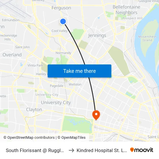 South Florissant @ Ruggles Sb to Kindred Hospital St. Louis map