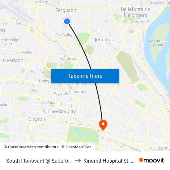 South Florissant @ Suburban Sb to Kindred Hospital St. Louis map