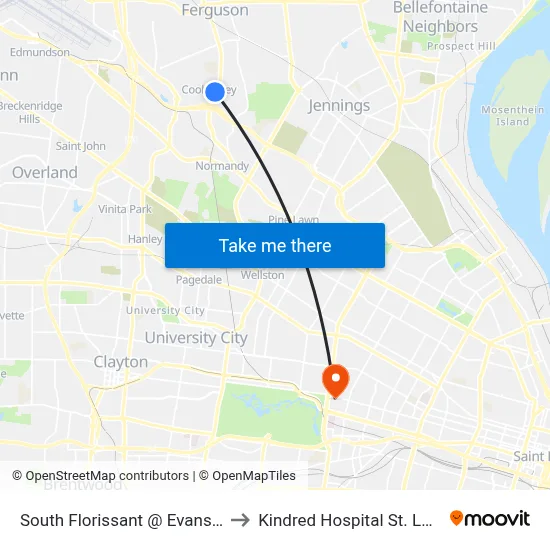 South Florissant @ Evans Sb to Kindred Hospital St. Louis map