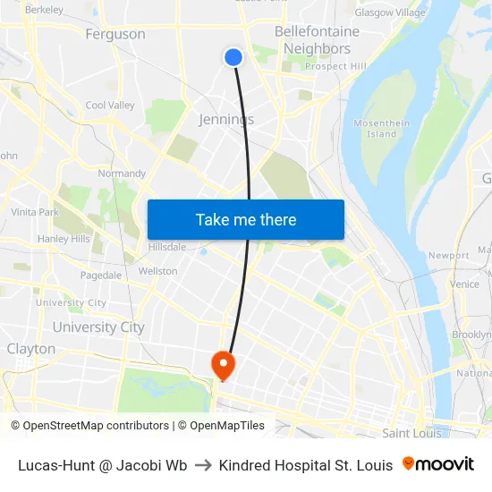 Lucas-Hunt @ Jacobi Wb to Kindred Hospital St. Louis map
