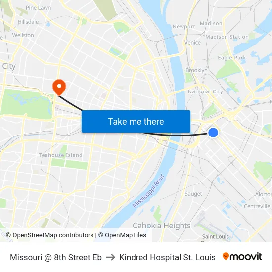 Missouri @ 8th Street Eb to Kindred Hospital St. Louis map