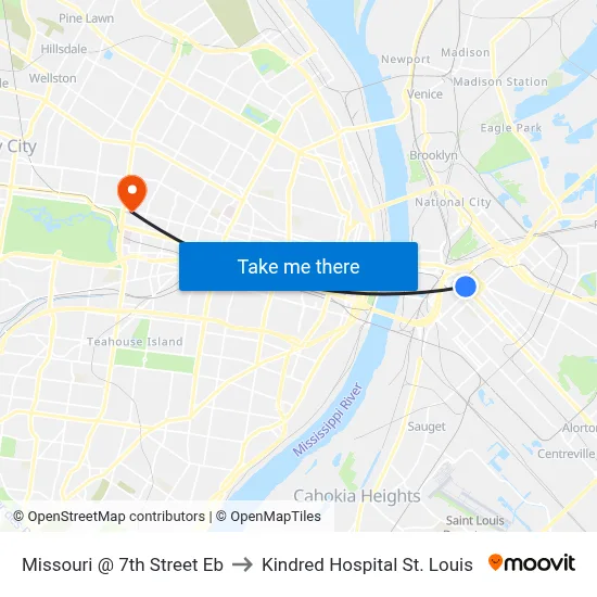 Missouri @ 7th Street Eb to Kindred Hospital St. Louis map