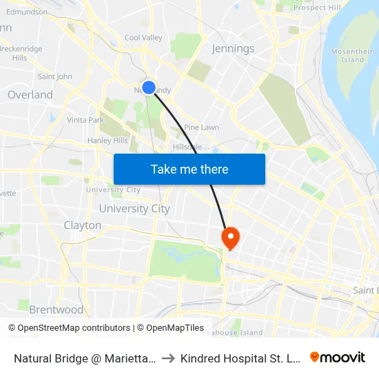 Natural Bridge @ Marietta Wb to Kindred Hospital St. Louis map