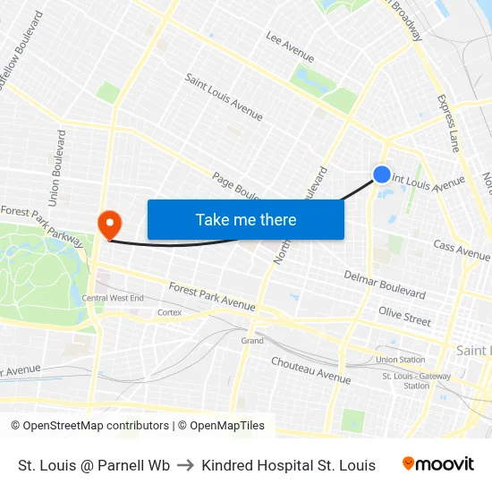 St. Louis @ Parnell Wb to Kindred Hospital St. Louis map