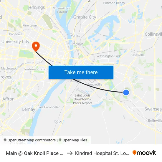 Main @ Oak Knoll Place Wb to Kindred Hospital St. Louis map