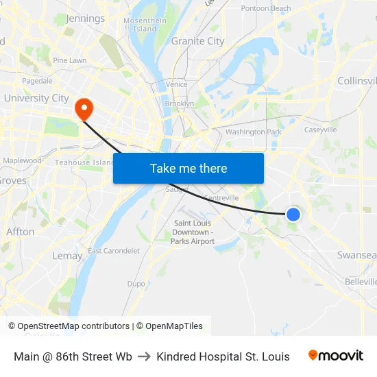 Main @ 86th Street Wb to Kindred Hospital St. Louis map