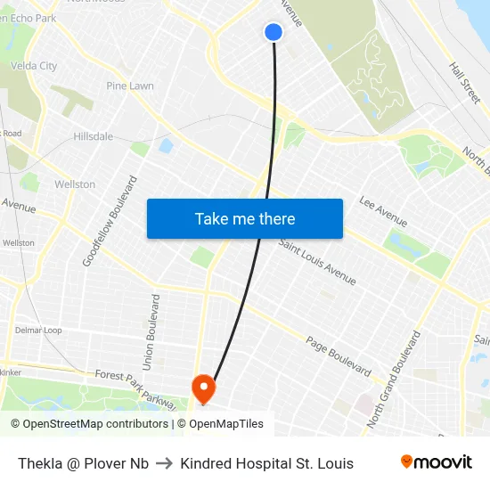 Thekla @ Plover Nb to Kindred Hospital St. Louis map