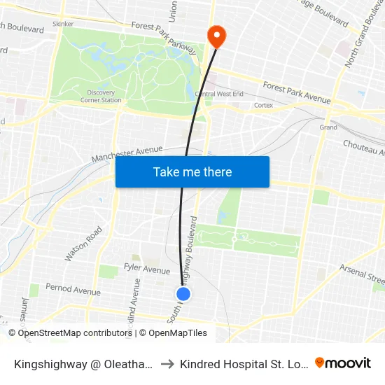 Kingshighway @ Oleatha Nb to Kindred Hospital St. Louis map