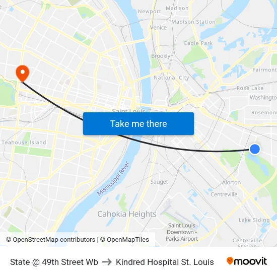 State @ 49th Street Wb to Kindred Hospital St. Louis map