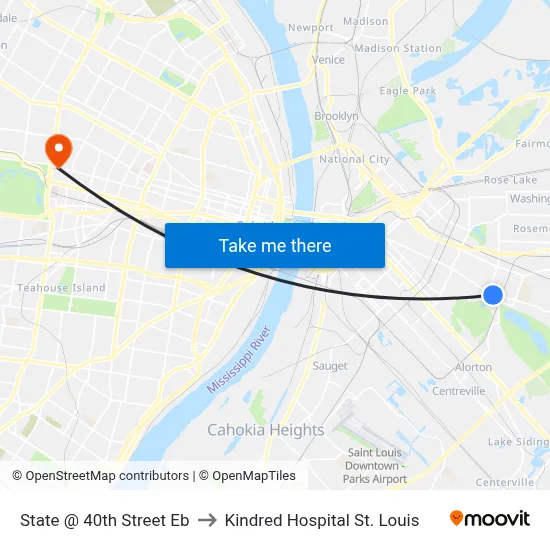 State @ 40th Street Eb to Kindred Hospital St. Louis map
