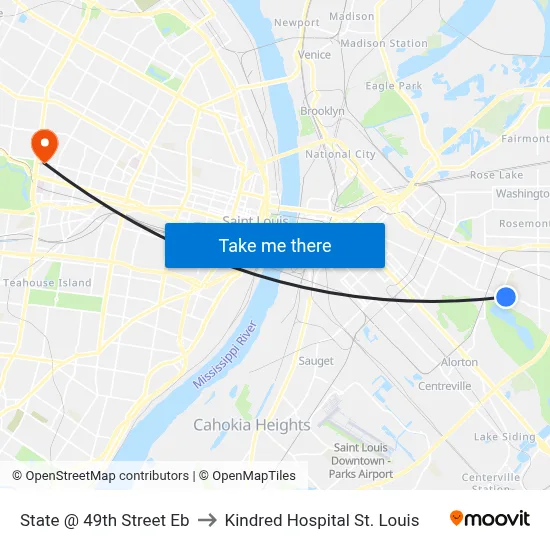 State @ 49th Street Eb to Kindred Hospital St. Louis map