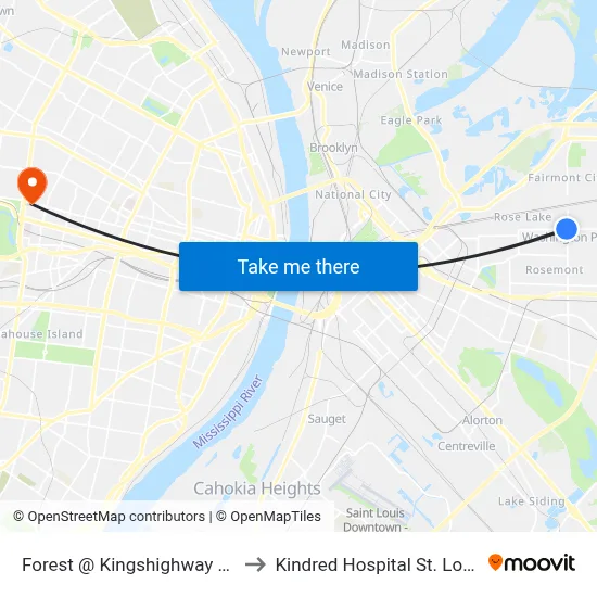 Forest @ Kingshighway Wb to Kindred Hospital St. Louis map