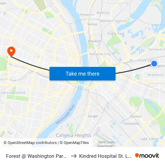 Forest @ Washington Park Wb to Kindred Hospital St. Louis map