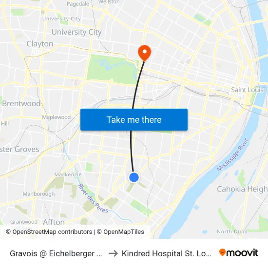 Gravois @ Eichelberger Eb to Kindred Hospital St. Louis map