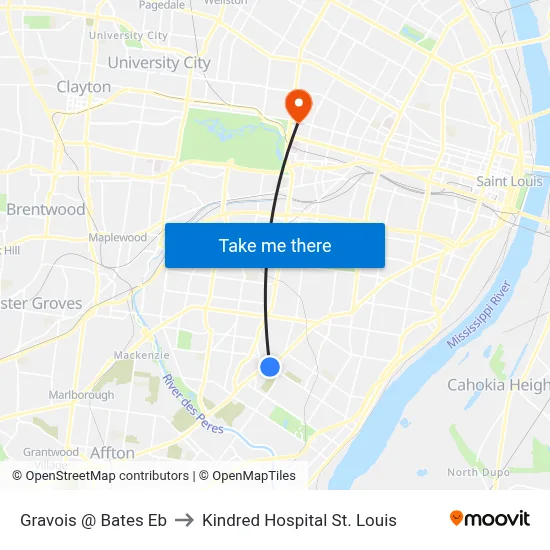 Gravois @ Bates Eb to Kindred Hospital St. Louis map