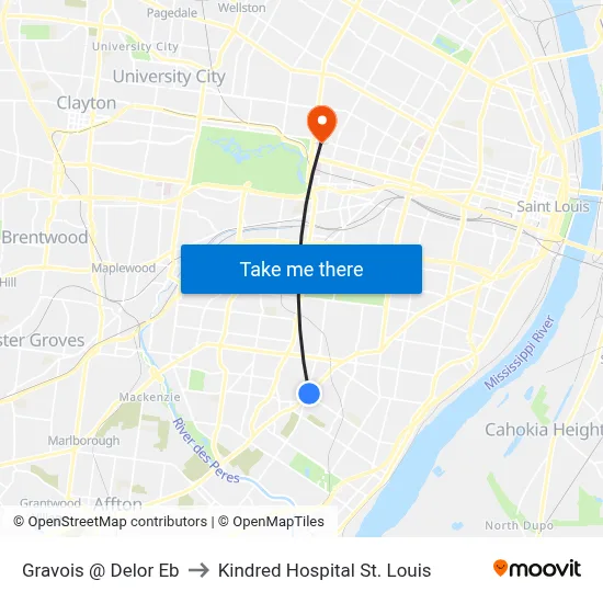 Gravois @ Delor Eb to Kindred Hospital St. Louis map