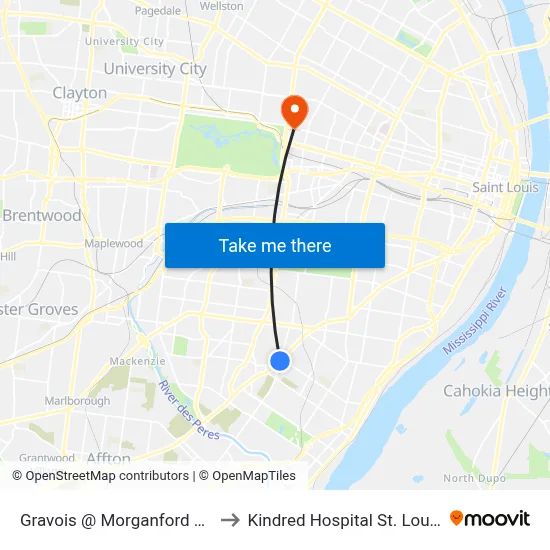 Gravois @ Morganford Eb to Kindred Hospital St. Louis map