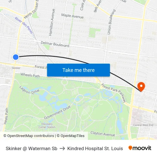Skinker @ Waterman Sb to Kindred Hospital St. Louis map