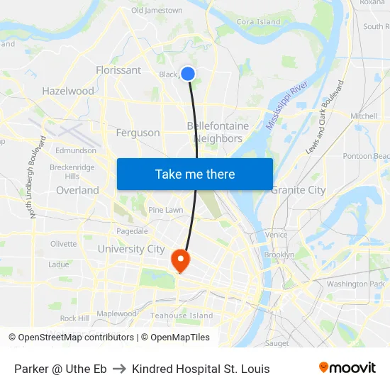 Parker @ Uthe Eb to Kindred Hospital St. Louis map