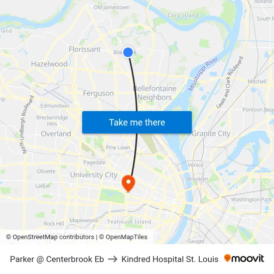 Parker @ Centerbrook Eb to Kindred Hospital St. Louis map