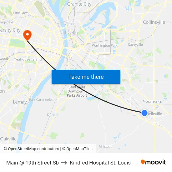 Main @ 19th Street Sb to Kindred Hospital St. Louis map
