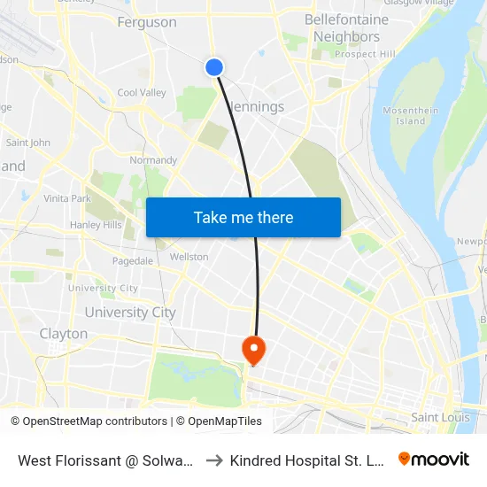 West Florissant @ Solway Sb to Kindred Hospital St. Louis map