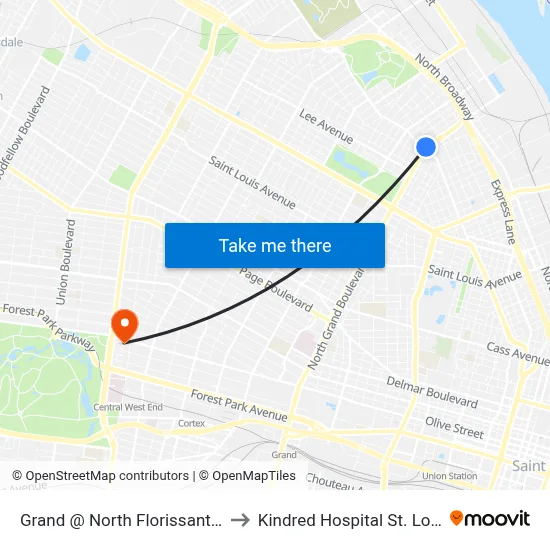 Grand @ North Florissant Sb to Kindred Hospital St. Louis map