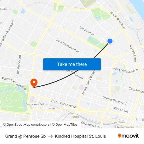 Grand @ Penrose Sb to Kindred Hospital St. Louis map