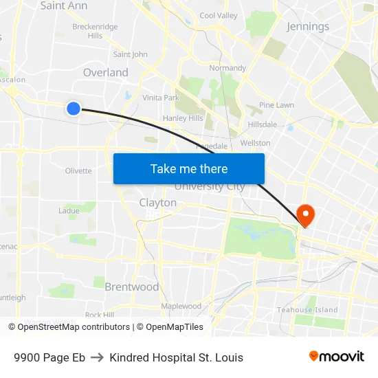 9900 Page Eb to Kindred Hospital St. Louis map
