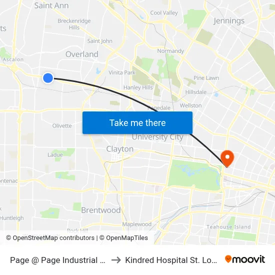 Page @ Page Industrial Eb to Kindred Hospital St. Louis map