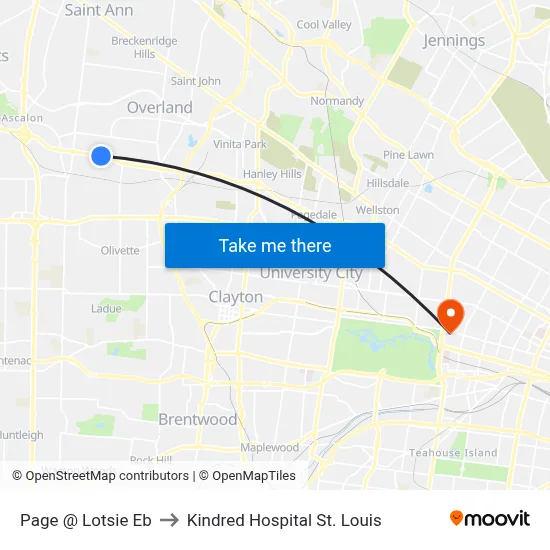 Page @ Lotsie Eb to Kindred Hospital St. Louis map