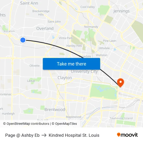Page @ Ashby Eb to Kindred Hospital St. Louis map