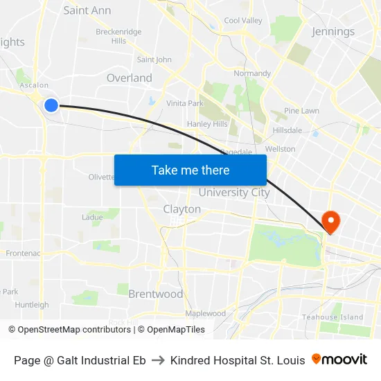 Page @ Galt Industrial Eb to Kindred Hospital St. Louis map