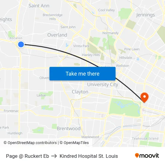 Page @ Ruckert Eb to Kindred Hospital St. Louis map