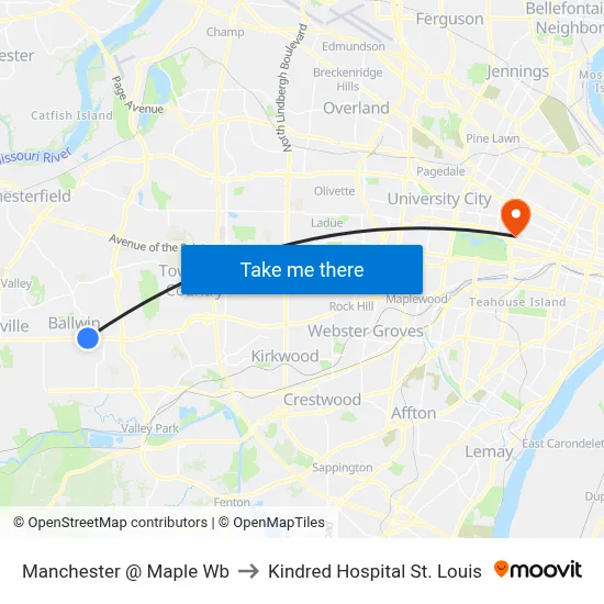 Manchester @ Maple Wb to Kindred Hospital St. Louis map
