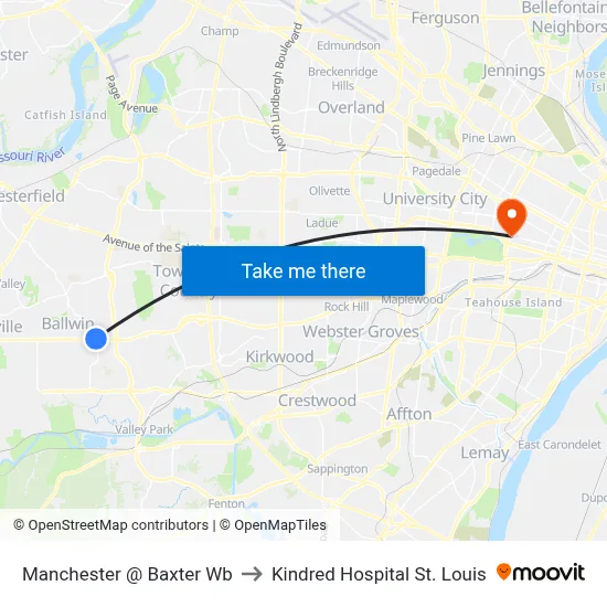 Manchester @ Baxter Wb to Kindred Hospital St. Louis map
