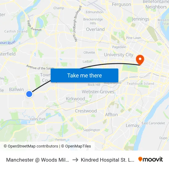 Manchester @ Woods Mill Wb to Kindred Hospital St. Louis map
