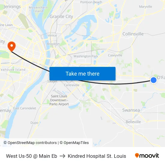 West Us-50 @ Main Eb to Kindred Hospital St. Louis map
