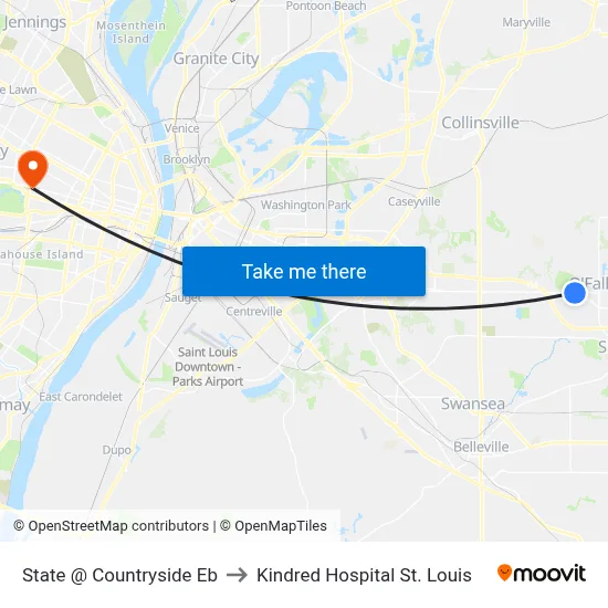 State @ Countryside Eb to Kindred Hospital St. Louis map